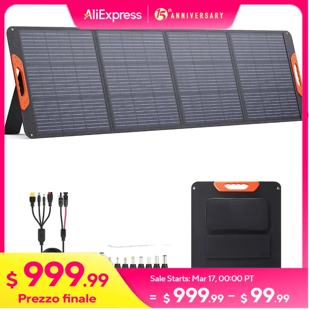 200 Watt Portable Solar Panel, 200W 20V Foldable Solar Charger, 23.5% High Efficiency IP67 Waterproof 4 Kickstands