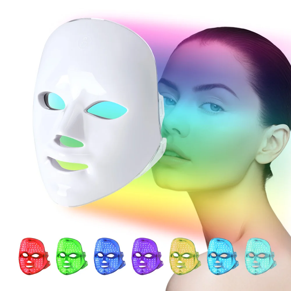Máscara facial com luz led, dispositivo de beleza para clareamento da pele, ferramenta de cuidados faciais calmante com luz multicolorida para cuidados com a pele pessoais em casa