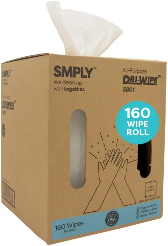 

Dri-Wipe S801 by SMPLY Brands – 160 Count Heavy-Duty Wipes, 10' x 15' – Strong Alternative to Paper