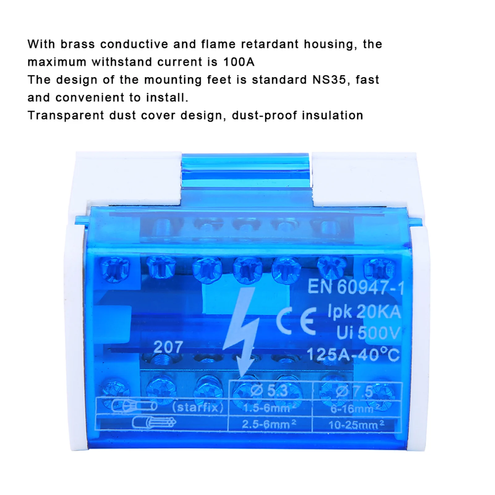 Terminal Distribution Box Din Rail 2-Level Single Phase with Transparent Dust Cover 207