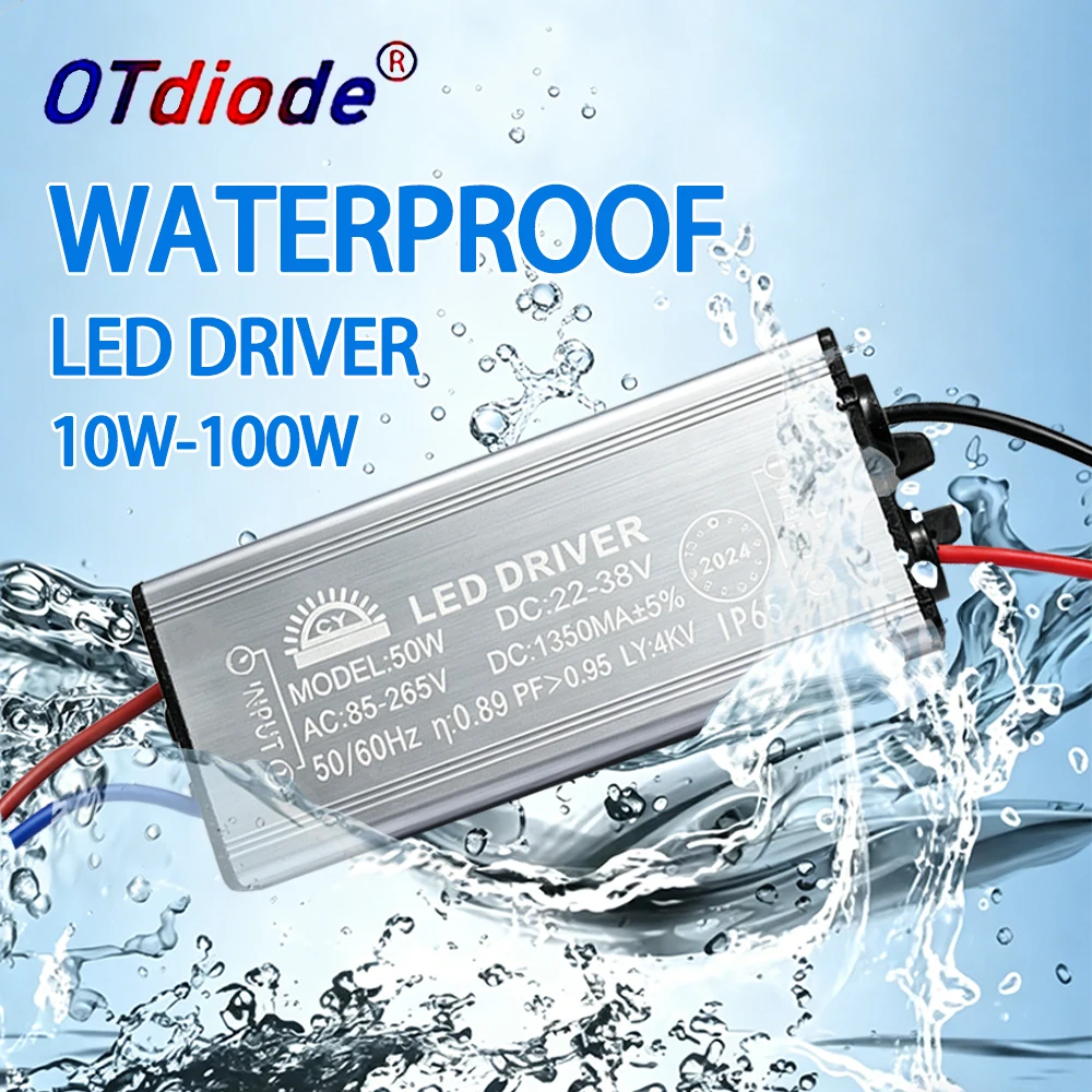High PF 0.95 Waterproof LED Driver 10W 20W 30W 50W70W 100W Voltage DC22-38V Power Supply AC85-265V Lighting Transformers Adapter
