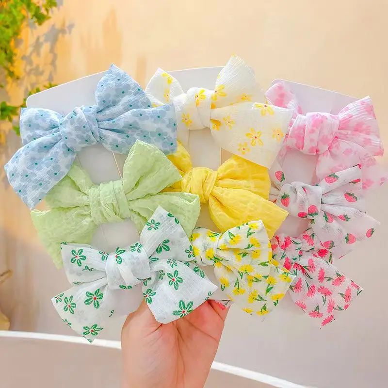 3Pcs/Lot Cute Print Bow Baby Hair Clip Sweet Floral Bowknot Hairpins for Girls Metal BB Barrettes Headwear Kids Hair Acesssories