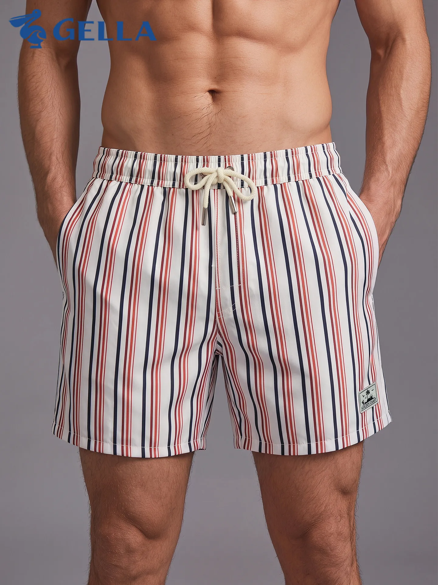 Men's Summer Simple Striped 3D Print Beach Shorts Hawaiian Loose Casual Shorts Beach Quick-Drying Breathable Surf Swimwear