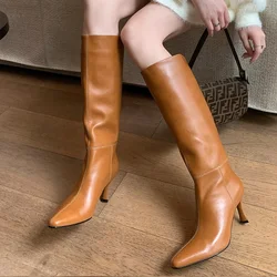 Slip On Woman Boots French Style Women's Daily Shoes Sexy High Heel Nightclub Party  Botasa  Solid Warm Winter Mid Calf  Boots