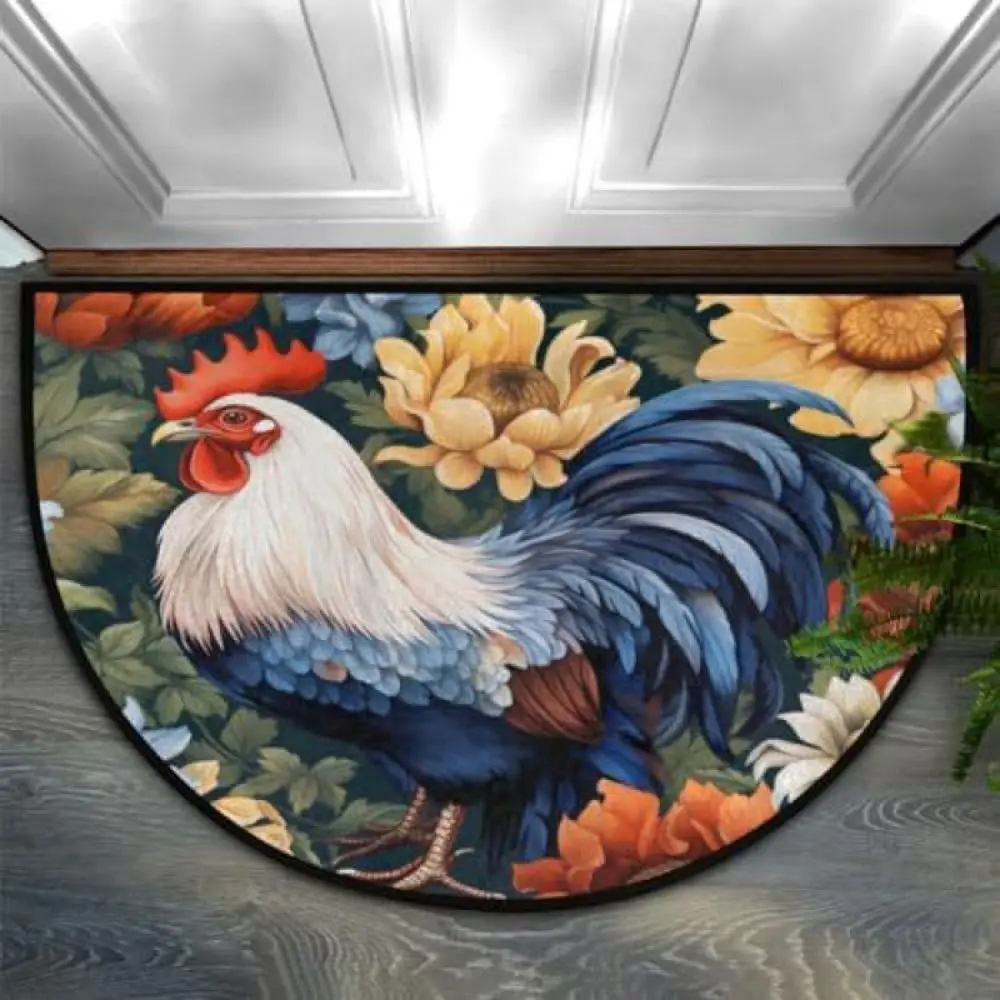 Half Round Retro Rooster Doormat Water-absorbing Abrasion-resistant Bathroom Carpet Non-slip Durable Bedroom Door Rug Home Decor