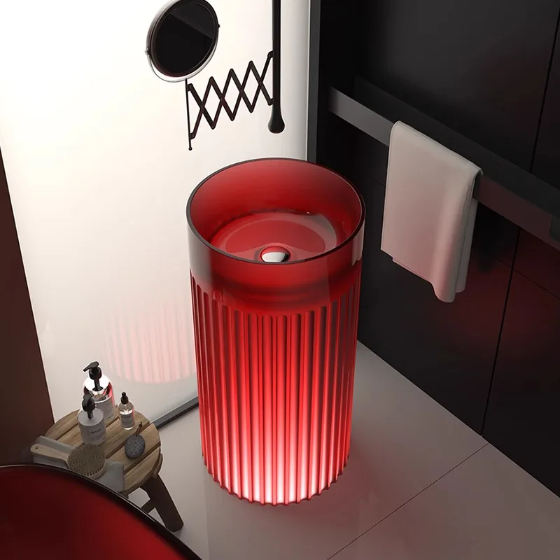 Integrated floor-to-ceiling, transparent resin wash basin