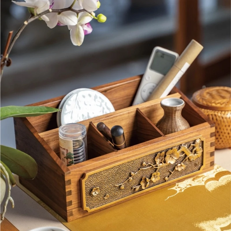 Black Walnut Chinese Living Room Solid Wood Storage Box Multi Functional Dressing Table Desktop Cosmetics Storage Ornament