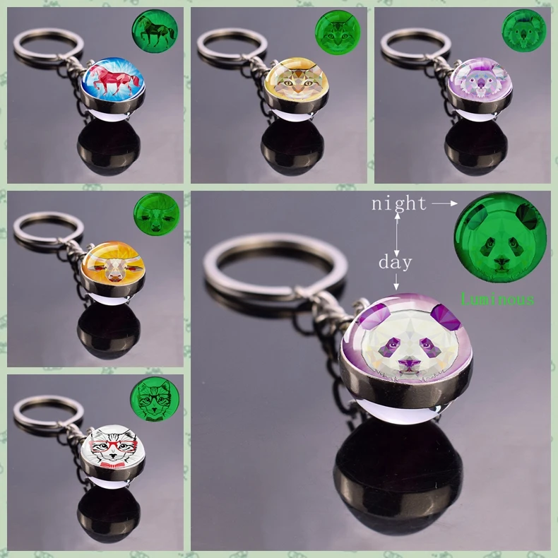 Panda Koala Horse Cat Keychains Night Glowing Animal Keyring Colored Pendant Key Chain Ring Gift for Animal Enthusiasts