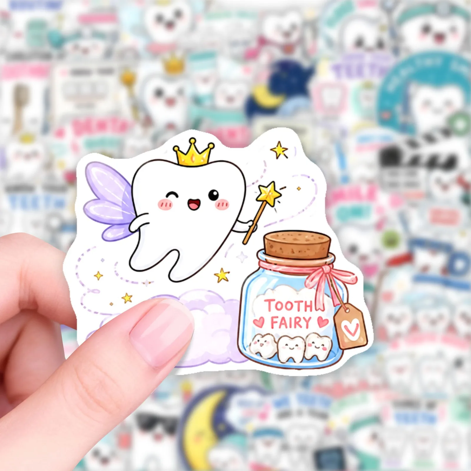 50Pcs English Children Dental Care Stickers Cartoon Tooth Doctor Illustration Decals for Cup Stationery