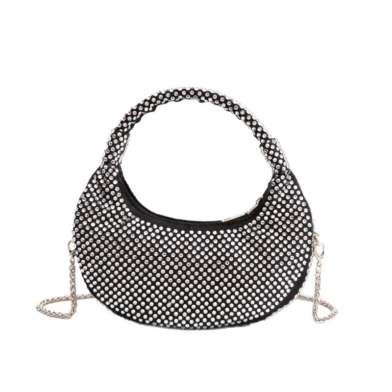 

Niche Design Full Diamond Moon Hand Bag Fashion Celebrity Dinner Casual Versatile Handbag Rhinestone Bag Bolso De Diseñador Lujo