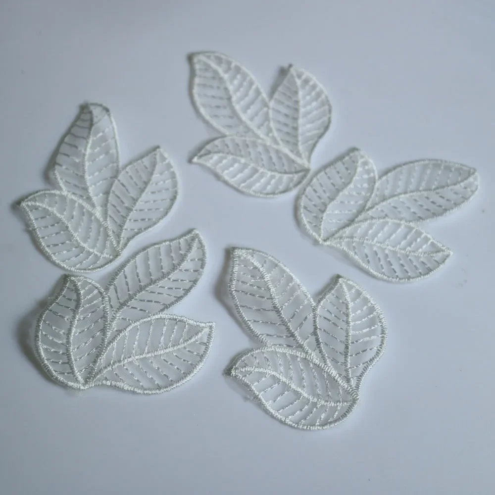 5pc DIY fashion organza leaves Patches for clothing Embroidery floral patches for bags decorative parches applique sewing craft