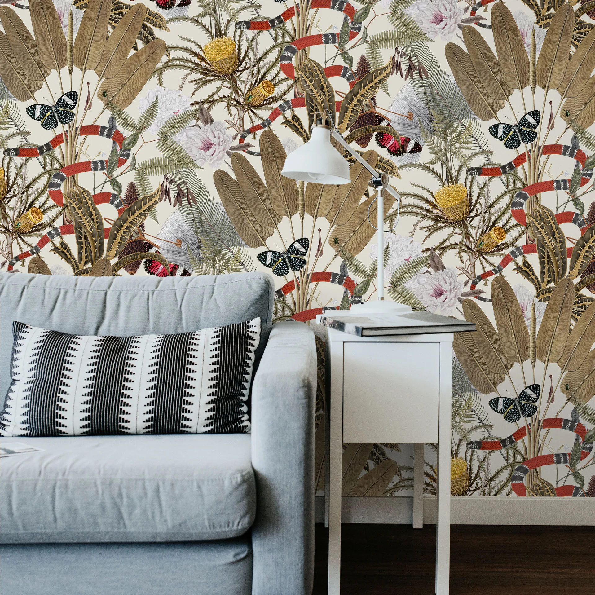 ألواح حائط على شكل فراشة ثعبان - ورق جدران قابل للإزالة بملمس نباتي استوائي، قشر وعصا ذاتية اللصق لتجديد المنزل