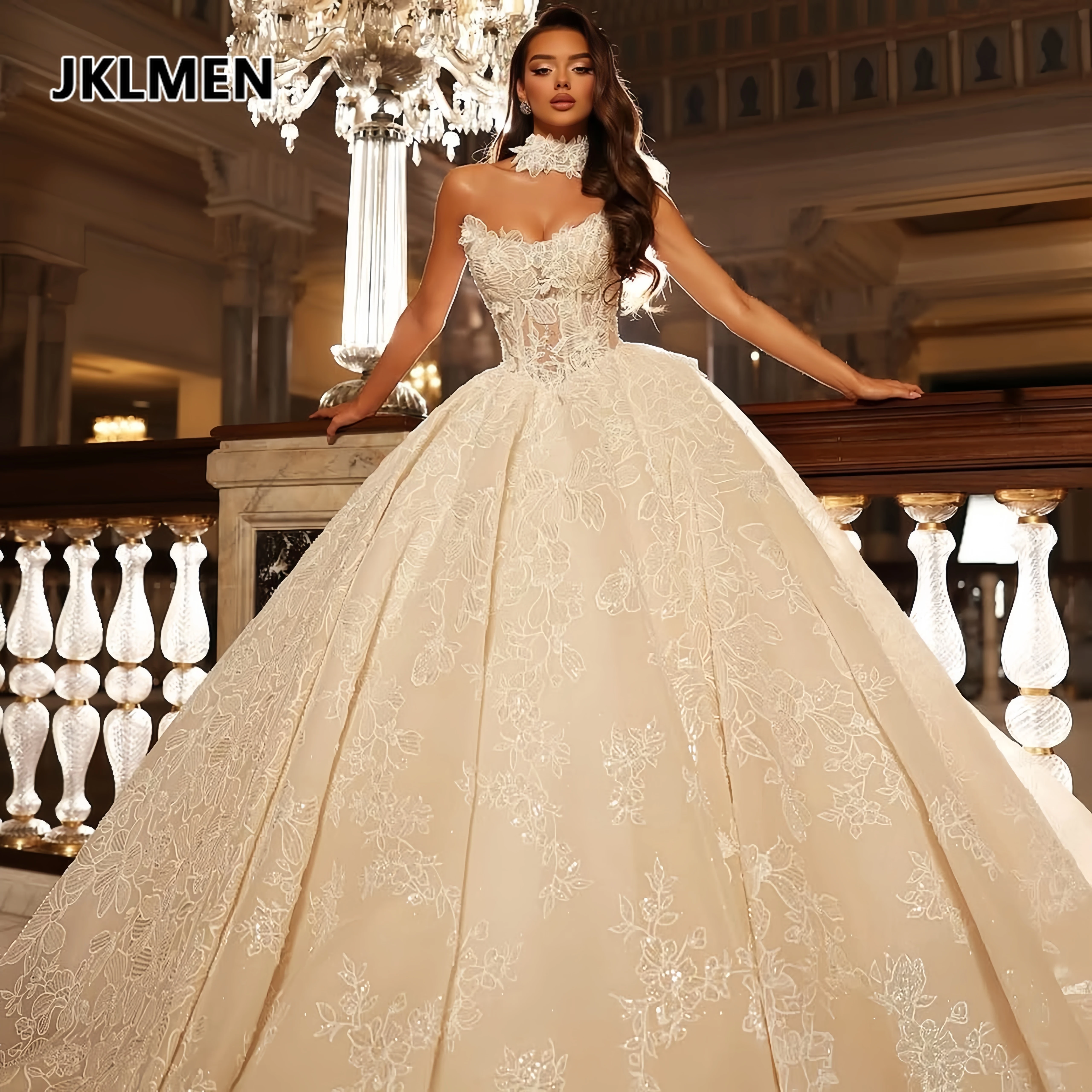 Customized Lace Sweetheart Collar Embroidered Luxury Wedding Dress Vestidos De Novia Amanda Novias