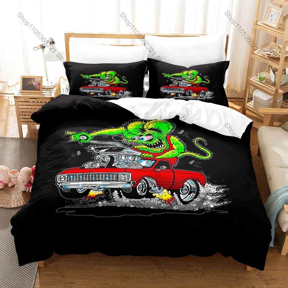 Пододеяльник Rat Fink + 2 наволочки с принтом Ed Roth Kustom Kulture, мягкий комплект постельного белья для любителей Hot Rod
