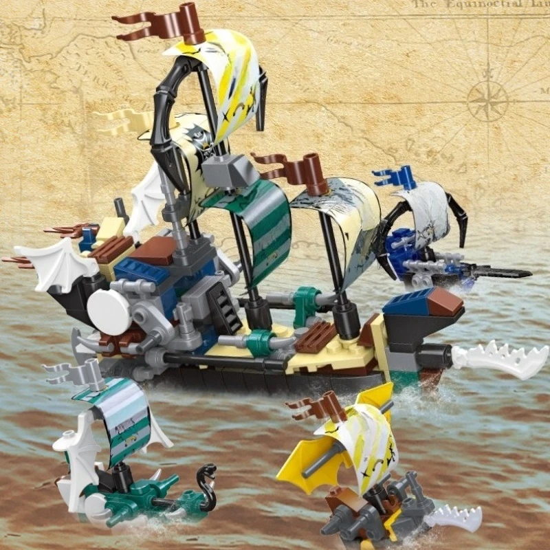 

Pirate Ship Building Block Set 6-in-1 Interactive Sailboat Construction Model Educational Fun Playset Toy for Gift