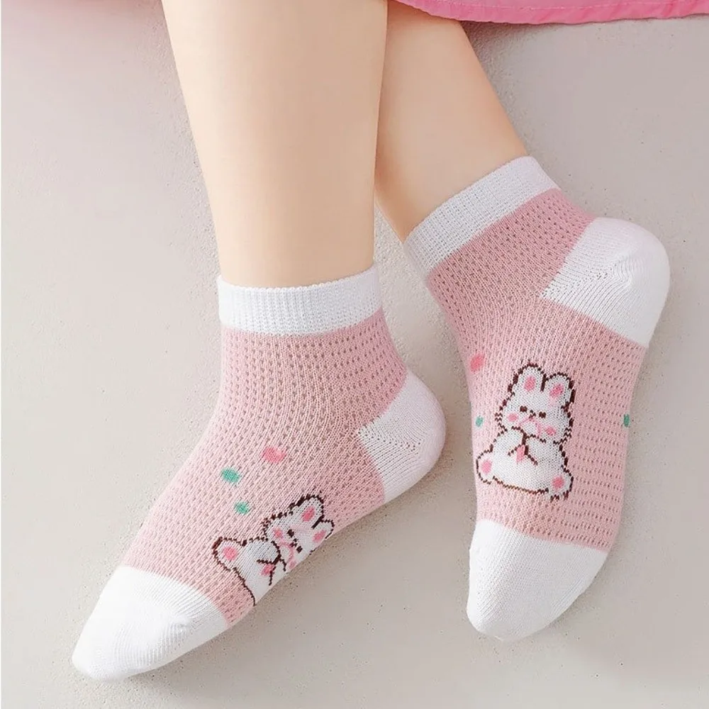 5Pairs New Soft Socks Mesh Breathable Cotton Sock Sweat Absorption Cartoon Printed Short Socks Children