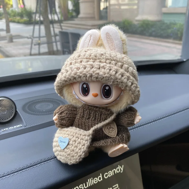 Per Labubu V1 V2 Idol Cute Doll Vestiti Moda Maglione Outfit Accessori Seduta Festa Rosa Bianco A Righe Maglione Coppa Abbigliamento