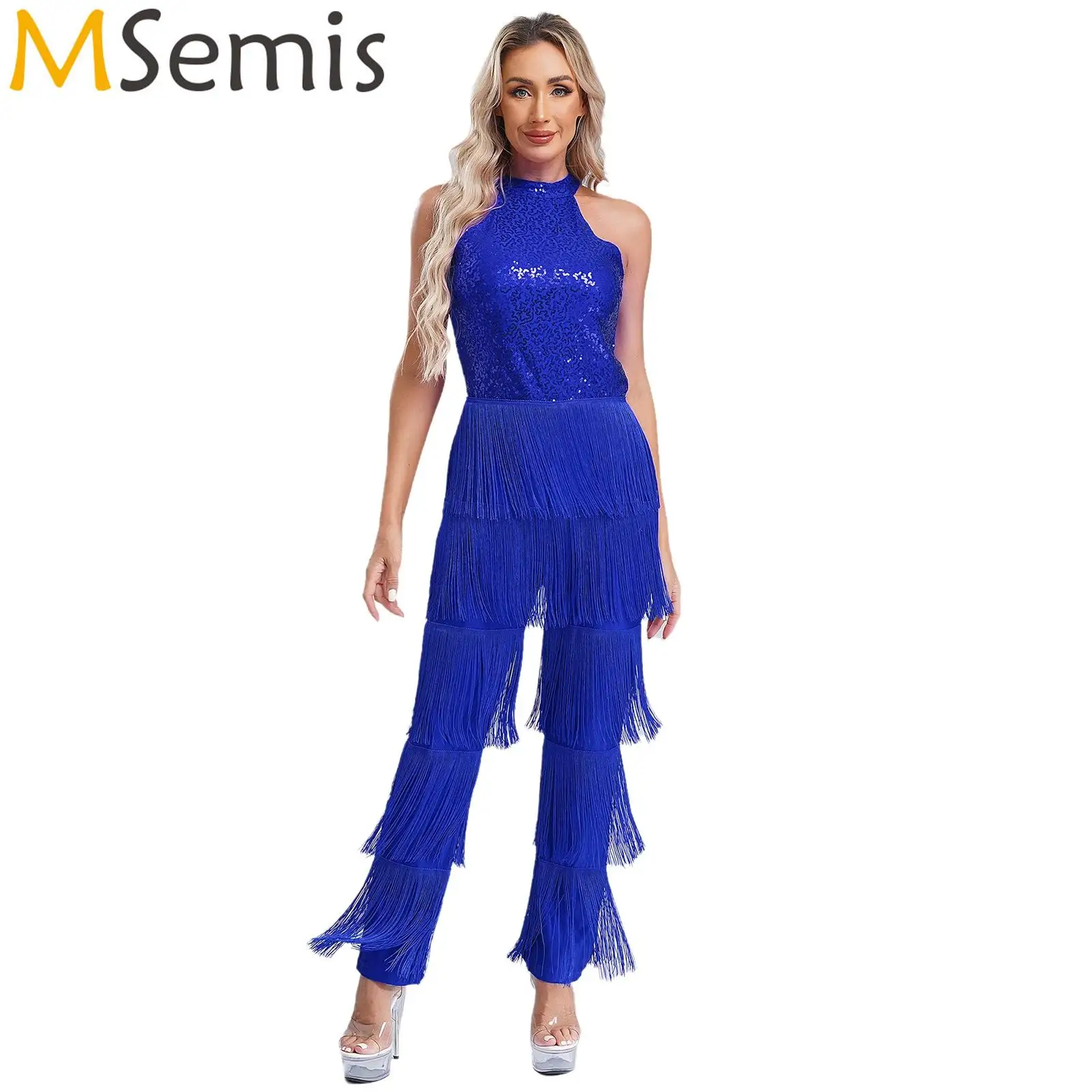 

Женская одежда для латинских танцев ча-ча, костюм для бальных танцев, комбинезон, боди с блестками, многоуровневые комбинезоны с кисточками