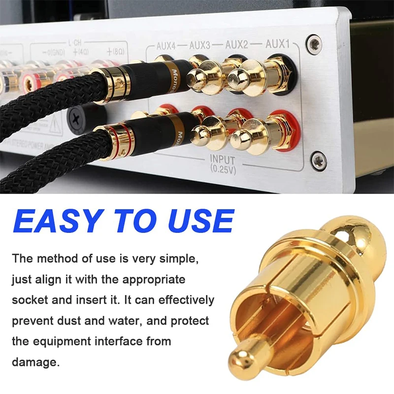 Gold/Rhodium Plated Copper RCA Protector Caps Socket Phono Connector Dust Protector RCA Plug Caps Noise Stopper Shielding Caps