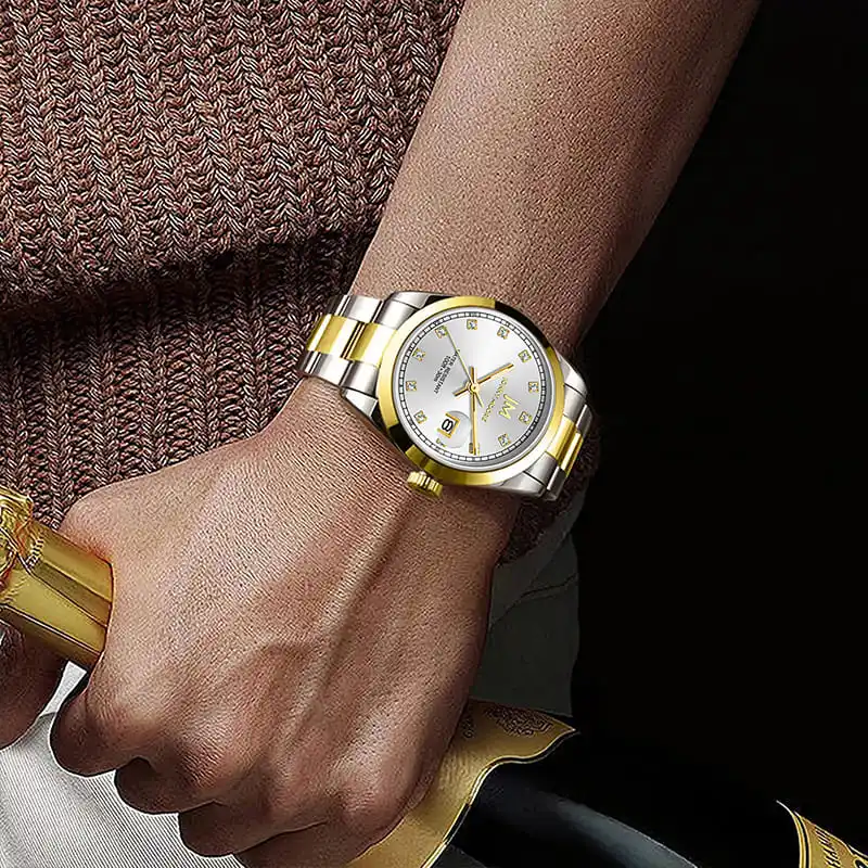 جوني مور K1039 ساعة كوارتز عصرية فاخرة بشريط فولاذي مرصعة بالألماس مقاومة للماء بتقويم ماسي للرجال Mujer