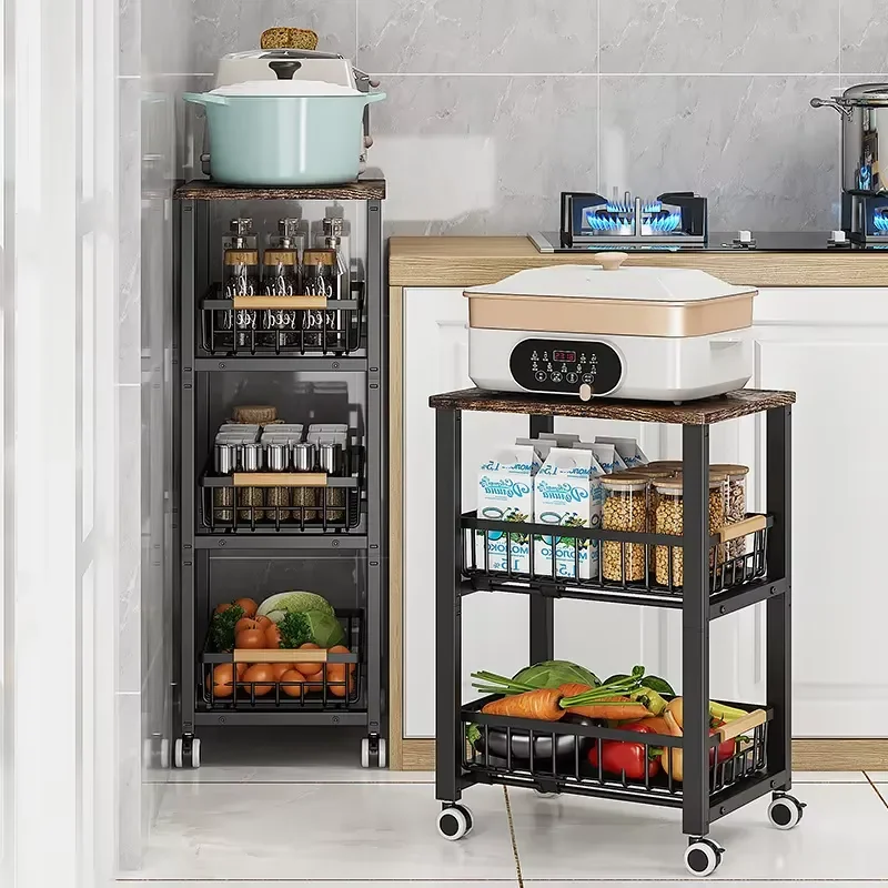 Multi Layer Metal Kitchen Storage Rack With Universal Wheels Pull Out Vegetable Fruit Organizer For Household Mobile Shelf