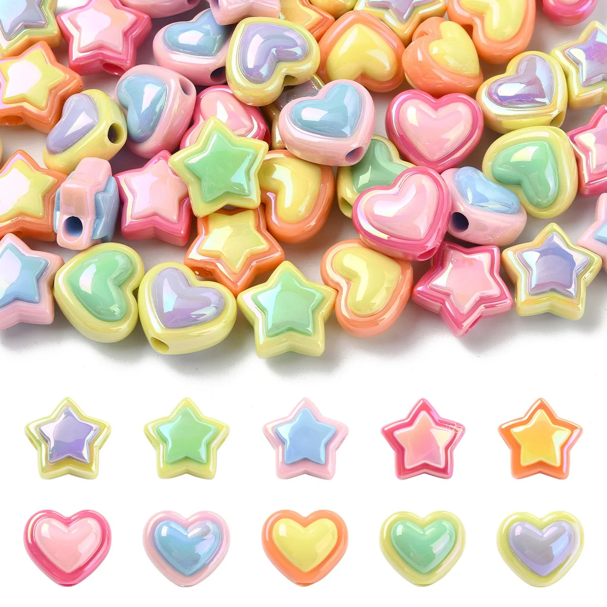 

30 шт. непрозрачные акриловые бусины с цветным покрытием AB - свободные бусины в форме сердца и звезды для ювелирных изделий своими руками, браслета, ожерелья, аксессуаров для рукоделия