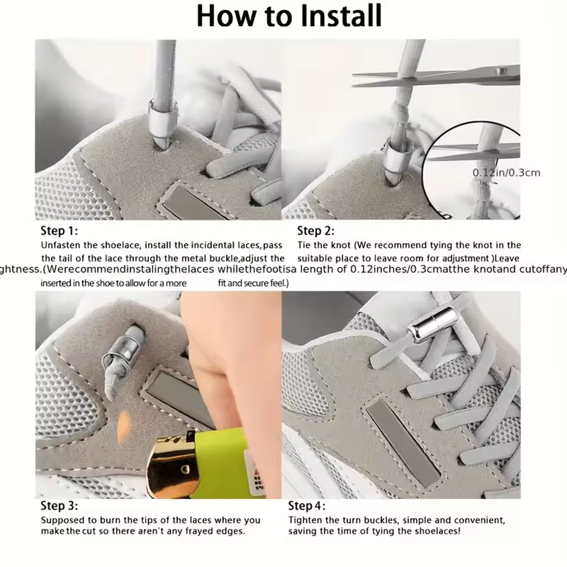 4Pcs/1Pair 100cm Elastic No Tie Shoelaces Metal Lock Shoe Laces For Kids Adult Sneakers Quick Shoelaces Semicircle Shoestrings - Image 6