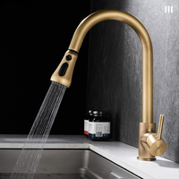 European Vintage Brass Swivel Pull-Out Kitchen Faucet for Sink Basins Antique-Style Hot & Cold Water Faucet