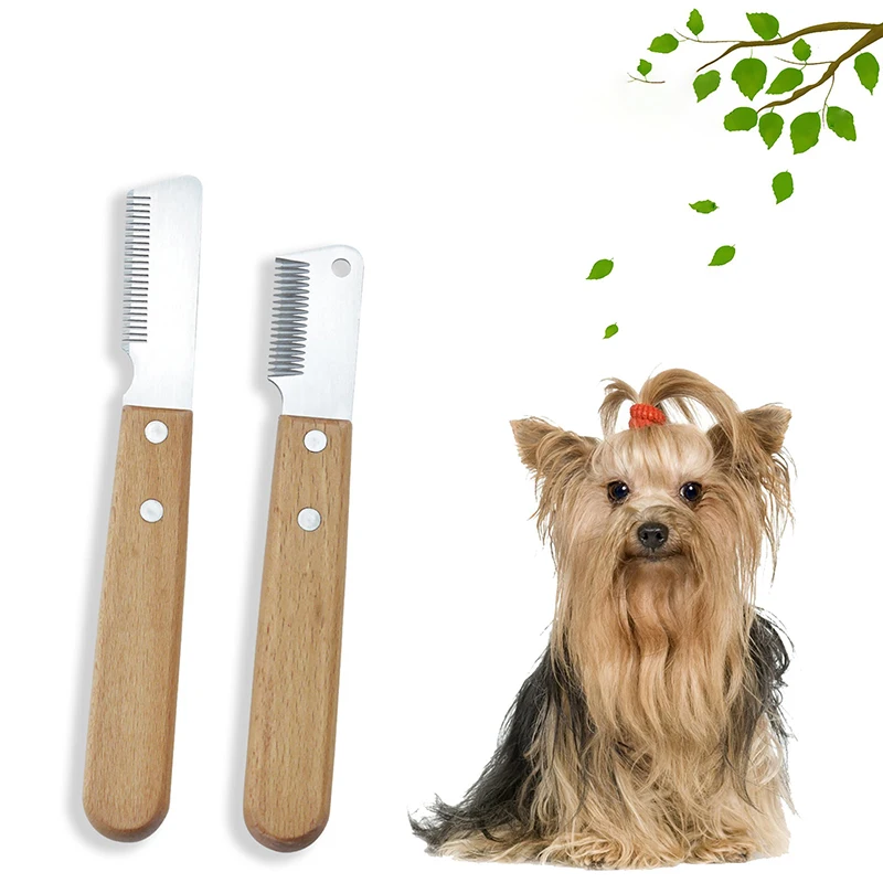 Pet Hair Removal Knife Professional Dog Comb Stainless Wooden Handle Stripping Knife Pet Hair Remover Grooming Brushes