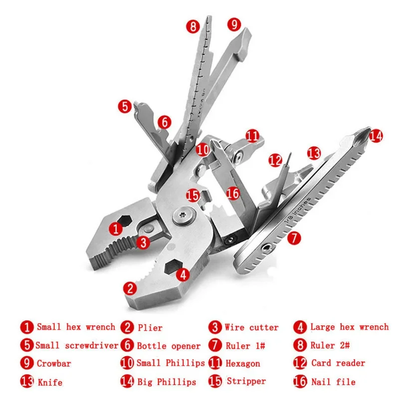 25 Tools In One Pocket Tool Kit Stainless Steel Multifunctional Folding Plier  Outdoor Tools