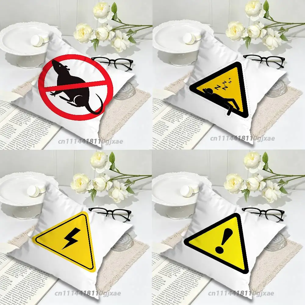 Warning Icon Danger Banning Pillow Case For Home Bedroom Car Office Decoration Living Room Sofa Cushion Cover Suitable