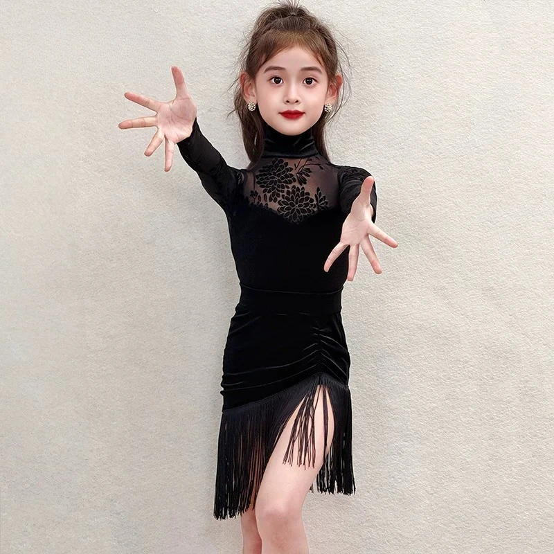 Latin dance clothes 2025 new children's autumn and winter advanced sense practice clothes performance fringed skirt