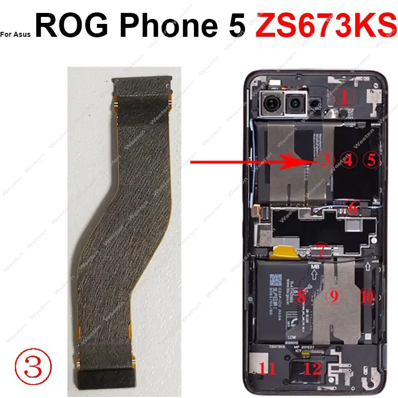 For Asus Rog 5 ZS673KS I005DA Rear Camera Connection NFC Mainboard Connector USB Board Fingerprint Fan Power Speaker Flex Cable