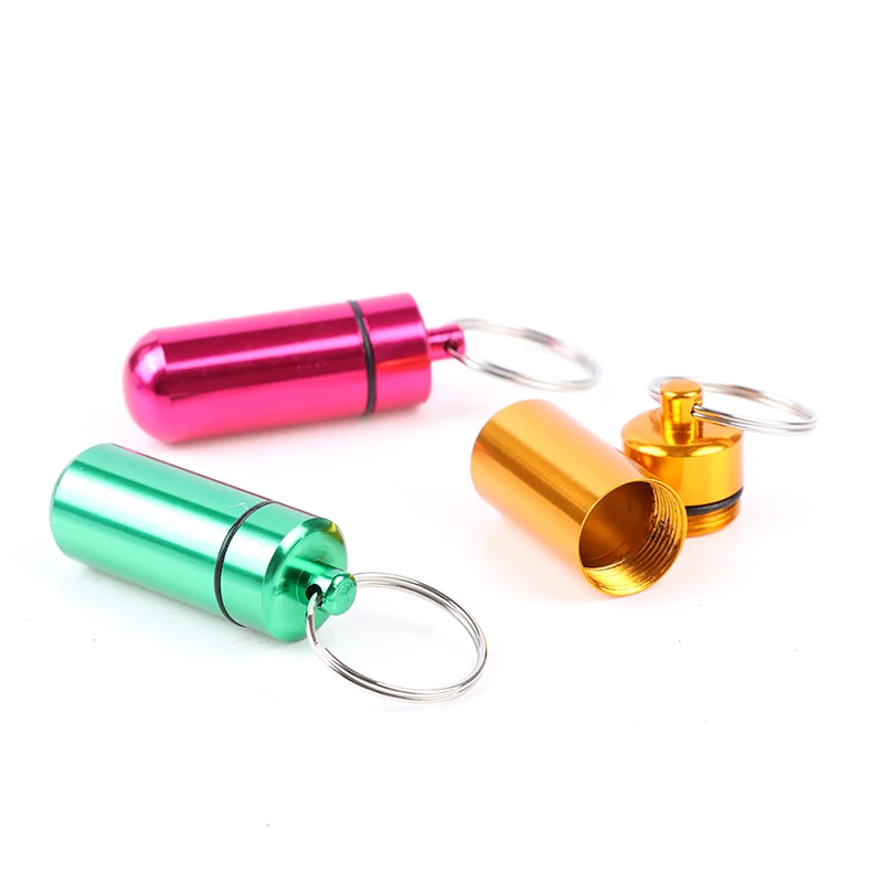 Keyring Tablets Medicine Container Pill Box Aluminium Key Chain Drug Holder