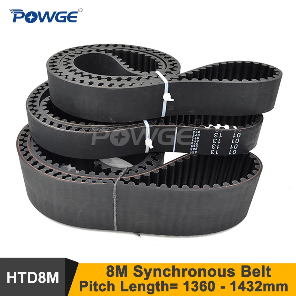 POWGE 1360 1368 1376 1384 1392 1400 1408 1416 1424 1432 8M Synchronous Belt W=20/30/40mm HTD8M Rubber Closed-Loop Timing Belt