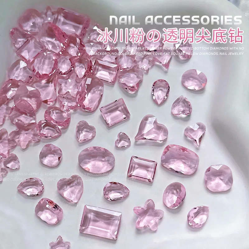 

Mix 90 pieces of translucent pink pointed-bottom nail crystal glass super-sparkling multi-shaped nail diamond ornaments