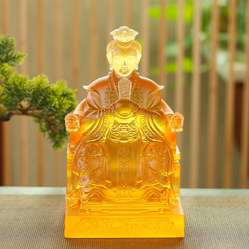 Bixia Yuanjun Statue Ancient Glazed Material Home Buddha Hall Worship Ornament Height 20cm