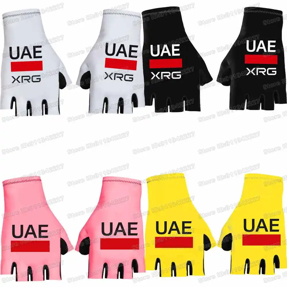 قفازات جل نصف إصبع مضادة للانزلاق لركوب الدراجات ، قميص دراجة الطريق ، قفاز رياضي MTB ، أصفر ، وردي ، فريق الإمارات العربية المتحدة ،