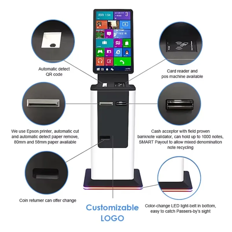 

32inch Floor Stand All In One Touch Screen Pos System Kiosk Self Service Hotel Check Out Cash Register Payment Kiosk