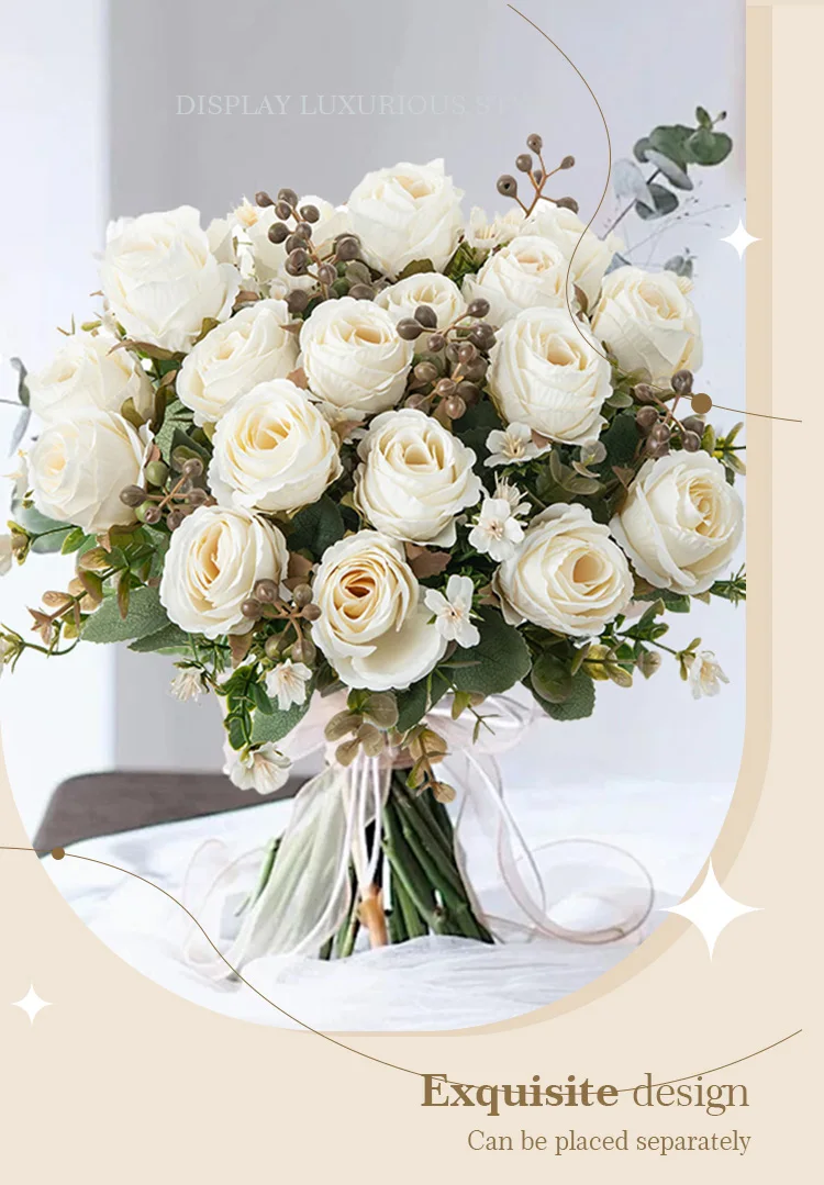 Seiden-Kunstblumen Rosen Hochzeits-Brautstrauß Heimvase Weihnachten Outdoor Garten Bonsai DIY Geschenkbox Festdekoration – Detail 11