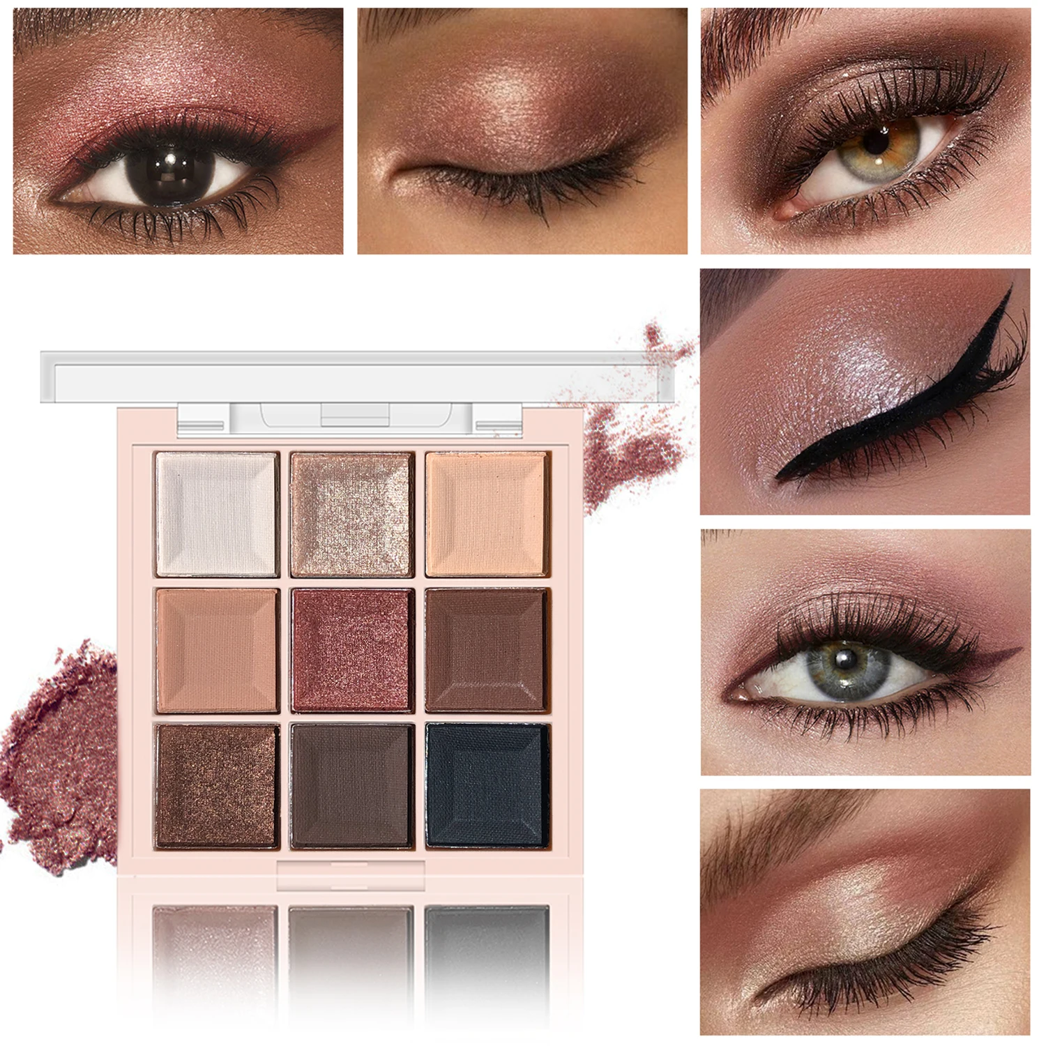 JUJU DREAM 9-Color Eyeshadow Palette, Matte & Shimmer Finish, Soft Milk Tea Tones, Compact & Easy for Daily Student Makeup gallery 2