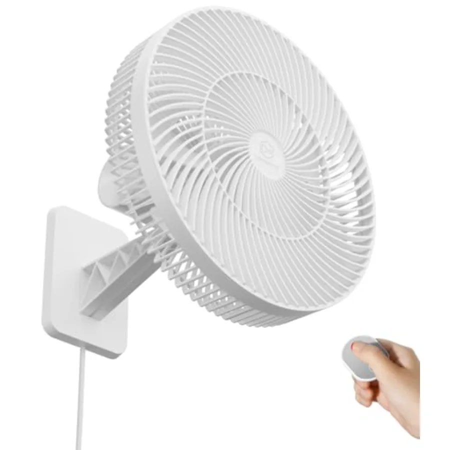 

12 Wall Mounted Fan with Remote Control, 90 Oscillating, 4 Speeds Timer and Adjustable Tilt, 8.2ft Cord, Quiet, Ideal for Home,