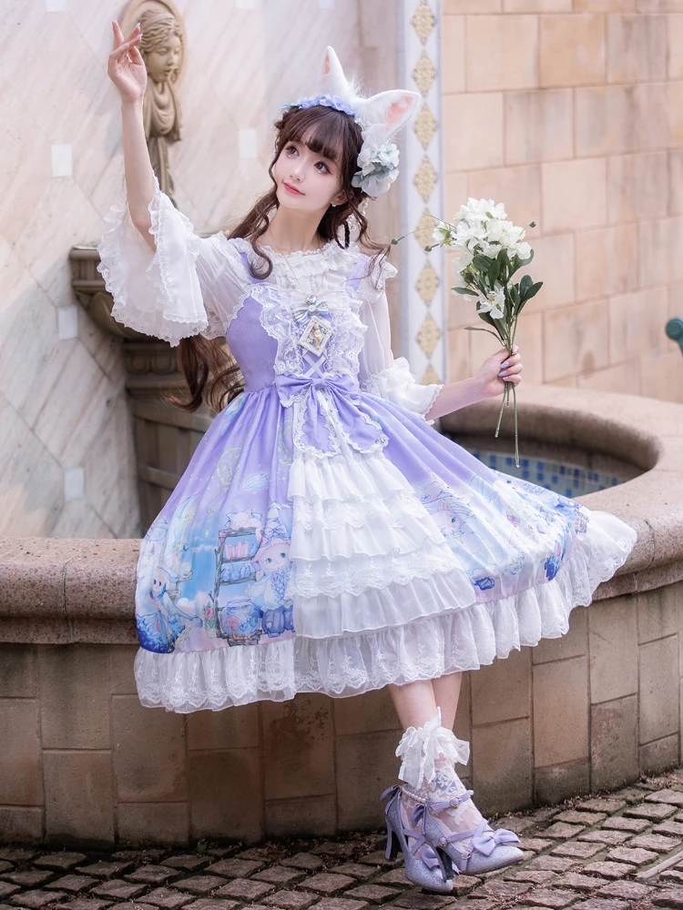 Kimokokkm – robe de princesse en dentelle Style Lolita, Kawaii, col carré, nœud en dentelle, volants en cascade, sans manches, douce, Cosplay