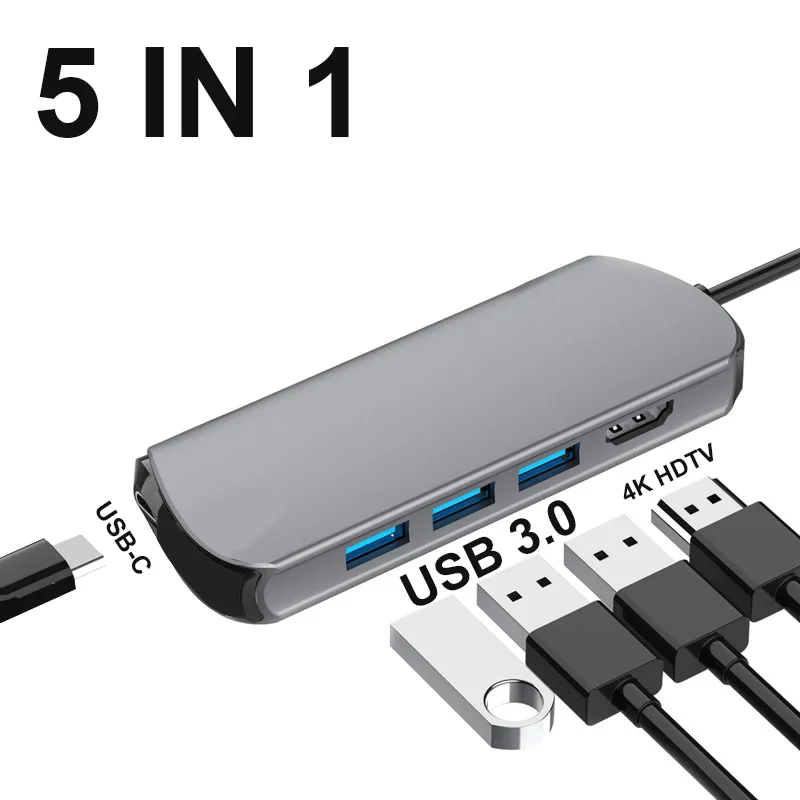 

USB-концентратор c с 4K HDMI-совместимым концентратором типа c USB3.0 HD-MI PD из алюминиевого сплава для Macbook Pro/Air M1 M2 ipad USB c док-станция