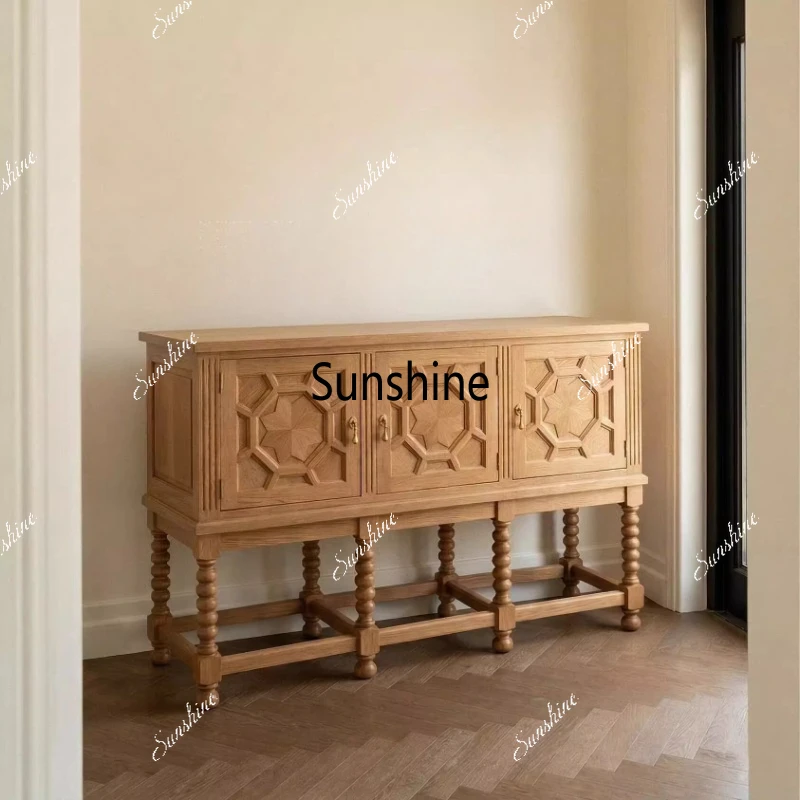 

French medieval solid wood dining side cabinet entrance light luxury storage side cabinet household