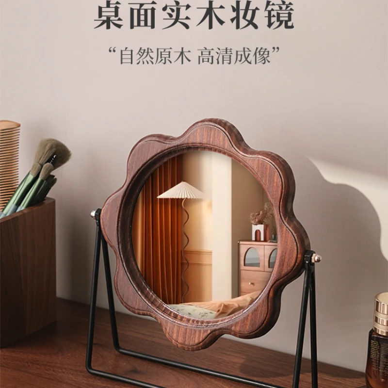 

Simple retro ethnic style wooden cosmetic mirror portable mirror can be rotated