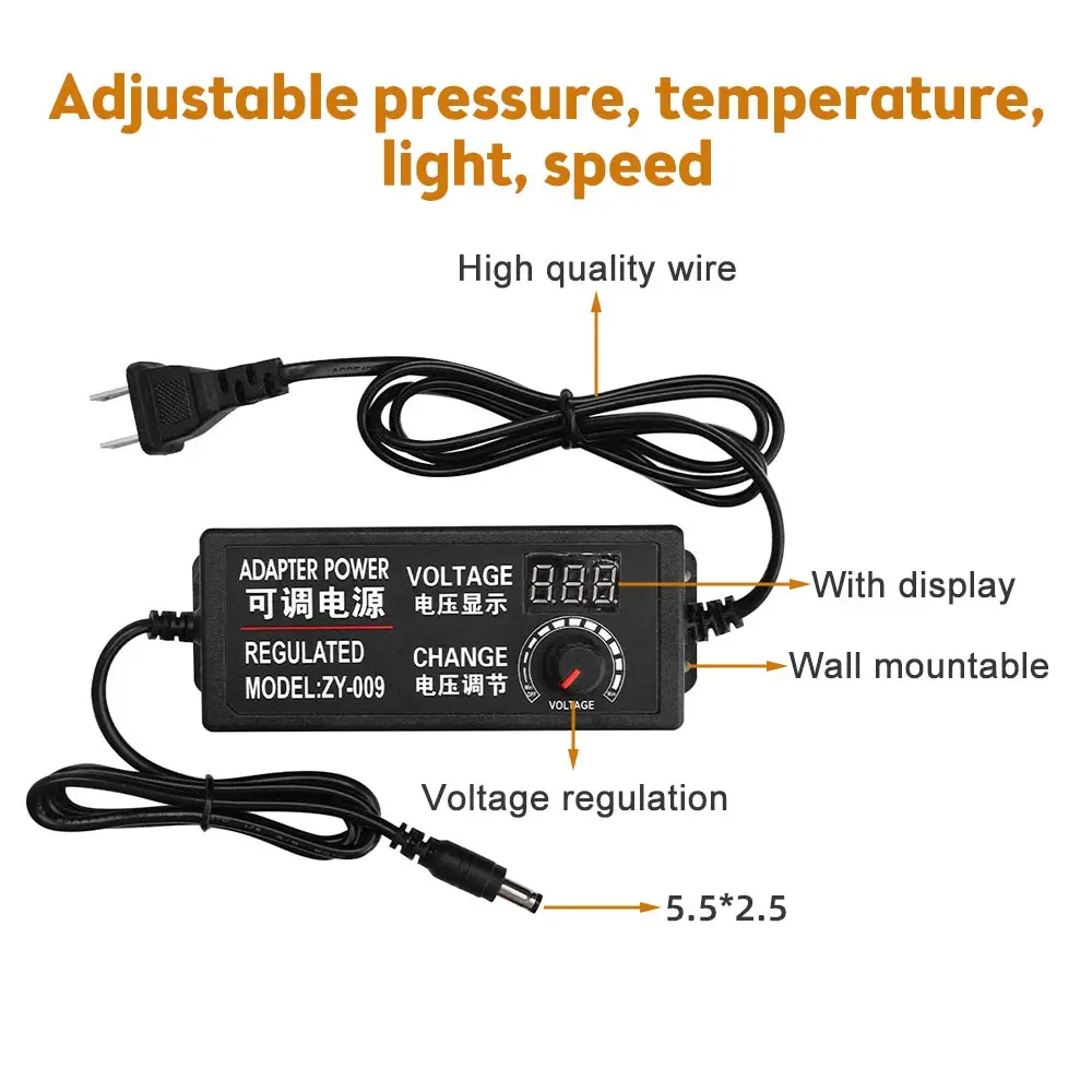 AC100-220V To DC3-24V Adjustable Voltage DC Power Adapter Stepless Speed Regulation Dimming 2A 3A 5A with Display Screen