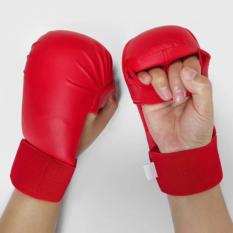 Karate Gloves Fingerless Karate Martial Arts Training Gloves PU Leather Thickened Protection Widened Wristband for Child Adults view 6