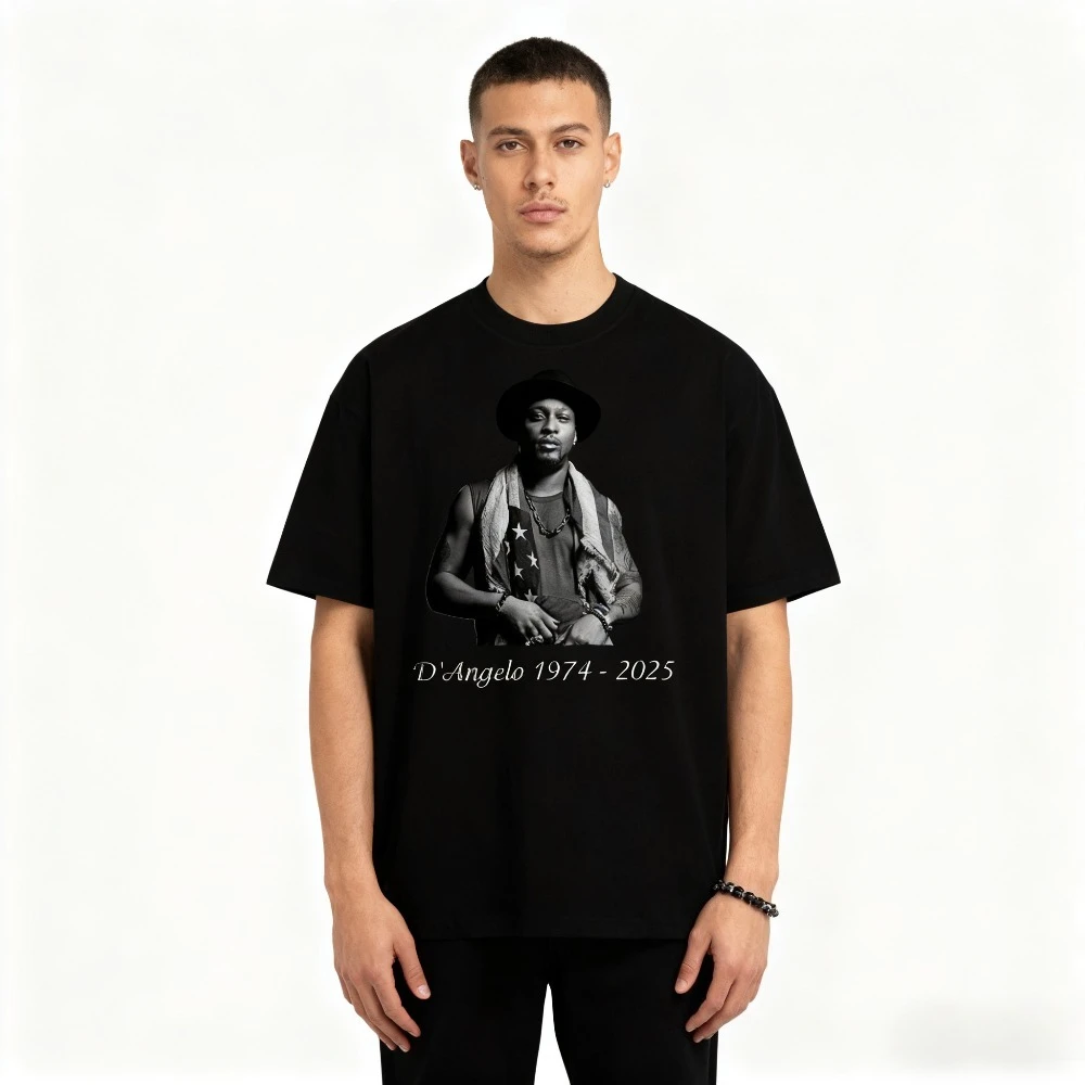 

D'Angelo 1974-2025 Black T-Shirt Legendary R&B Singer Memorial Clothing 90s Vintage Music Lover Tee Men Women Cotton Streetwear