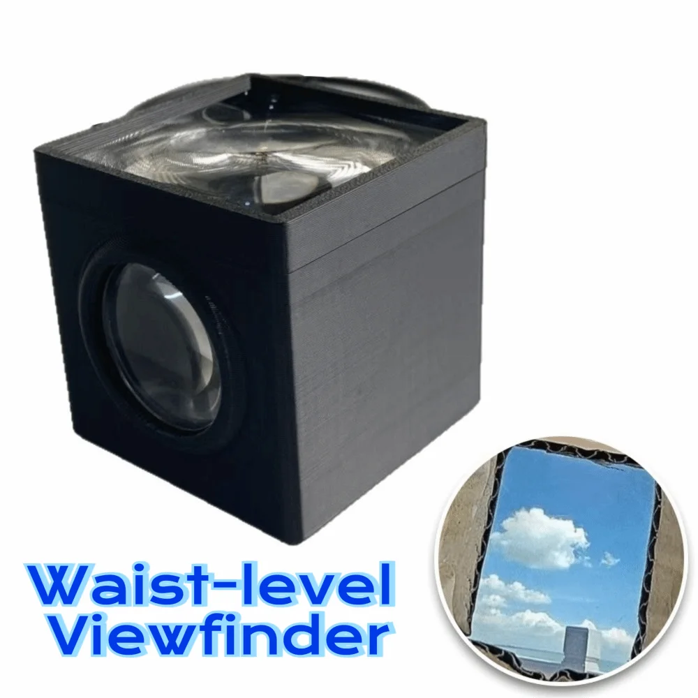 Kit DIY de Visor de Cintura com Lente Óptica de 50mm + Caixa Impressa em 3D para Câmeras DSLR e Mirrorless – Ideal para Fotografia de Rua em Baixa Ângulo